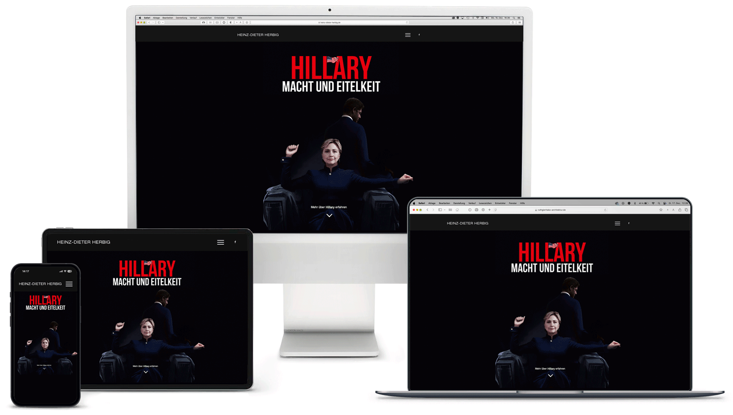 Hillary – Macht und Eitelkeit. UI/UX Website-Darstellung auf unterschiedlichen Gerätetypen.