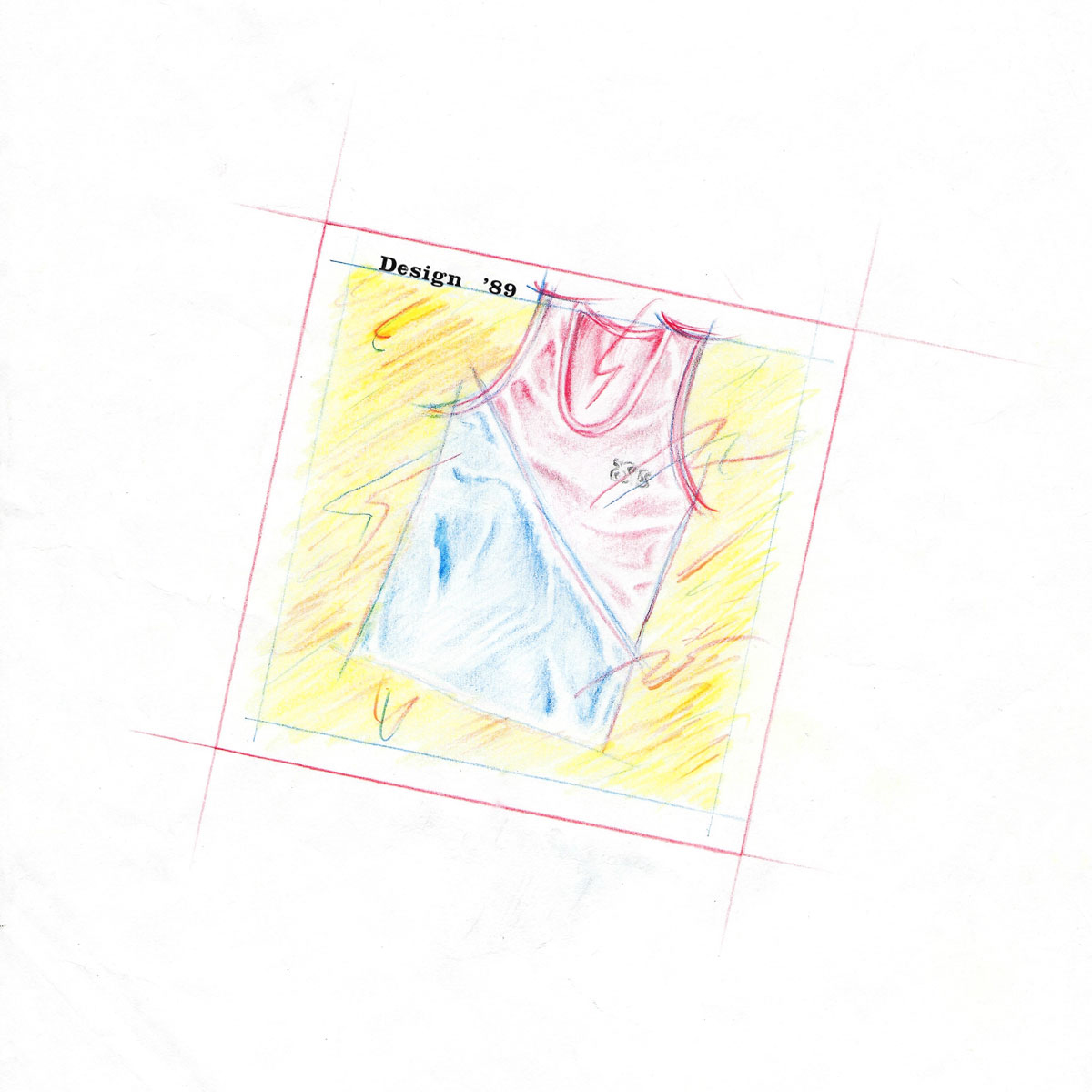 Freie Zeichnung „Sportshirt in 80er-Jahre-Design“ in Polychromos-Technik